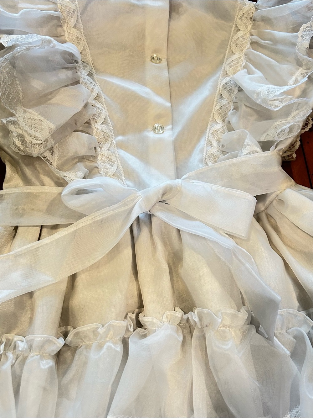 Sz7 Vintage White Ruffled Lace Party Dress - Picture 11 of 14